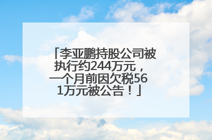 李亚鹏持股公司被执行约244万元，一个月前因欠税561万元被公告！