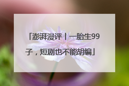 澎湃漫评丨一胎生99子，短剧也不能胡编
